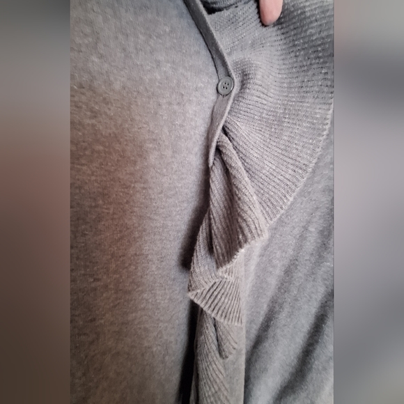 New Directions Long, Ruffled, Buttoned Cardigan - Picture 7 of 11